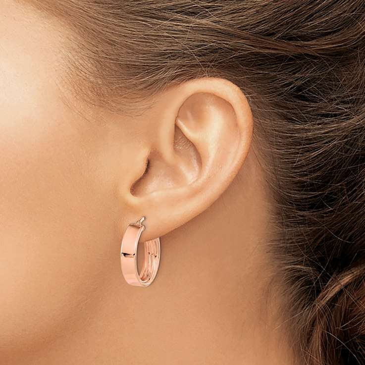 14k Rose Gold 7/8" Polished and Inside Textured Hoop Earrings