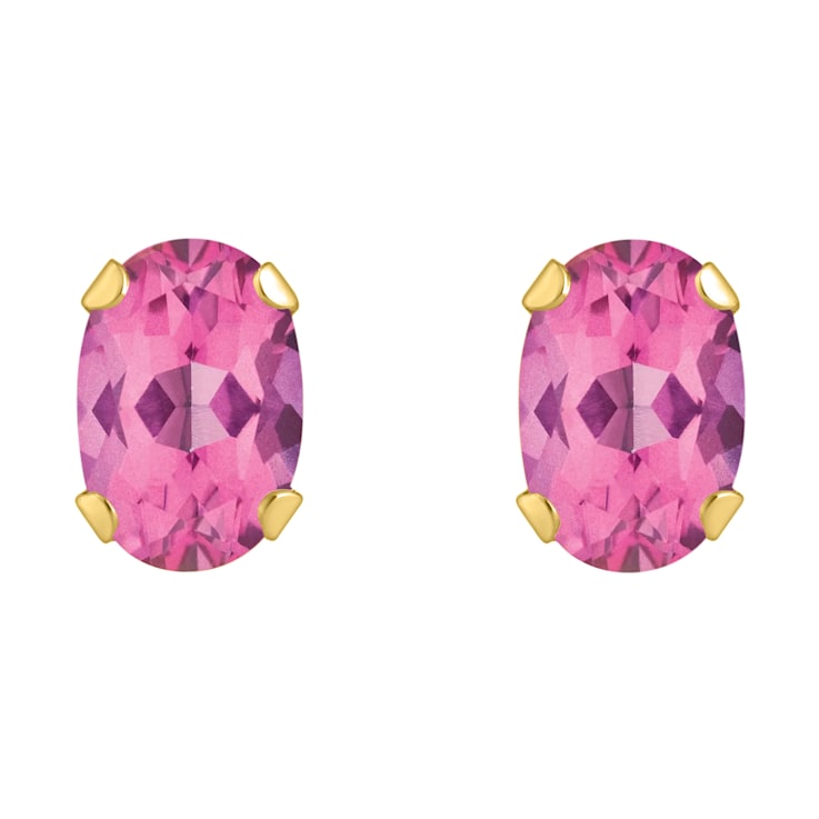 6x4mm Oval Pink Topaz 10k Yellow Gold Stud Earrings