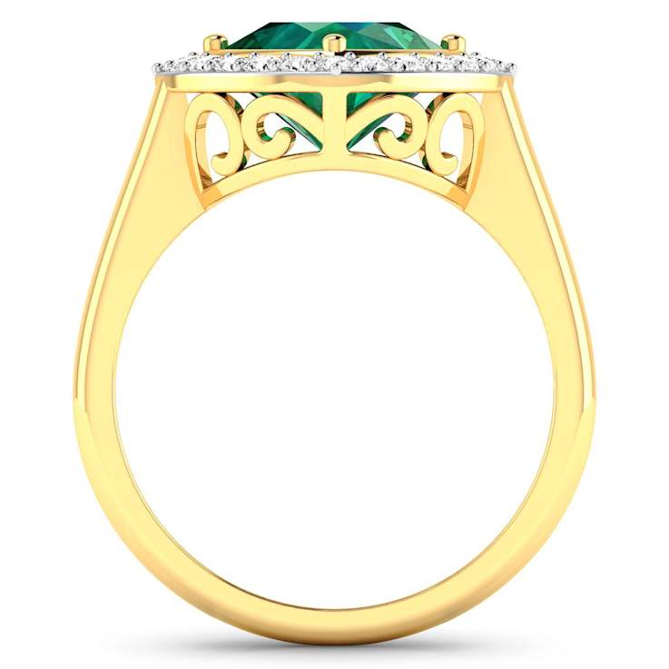 Cushion Cut Green Emerald and White Diamond 14K Yellow Gold Halo Ring
2.31 ctw