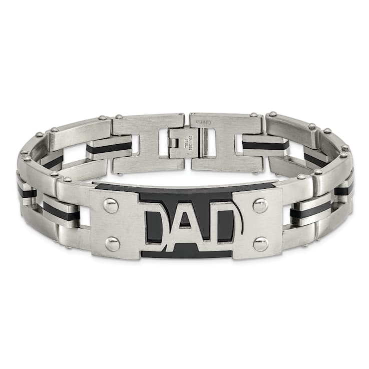 Stainless Steel Brushed and Polished Black IP-plated DAD 9-inch Bracelet