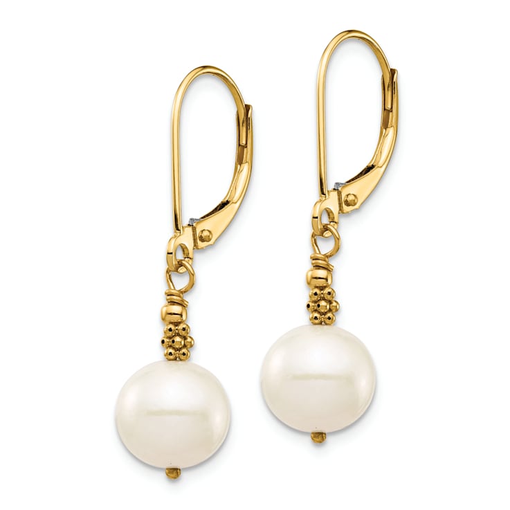 14K Yellow Gold 8-9mm Near Round White Freshwater Cultured Pearl
Leverback Earrings
