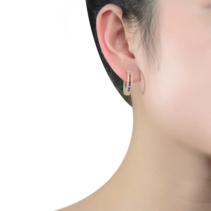 Multi-Color CZ Inside-Out Hoop Earrings In 14K Gold Over Brass