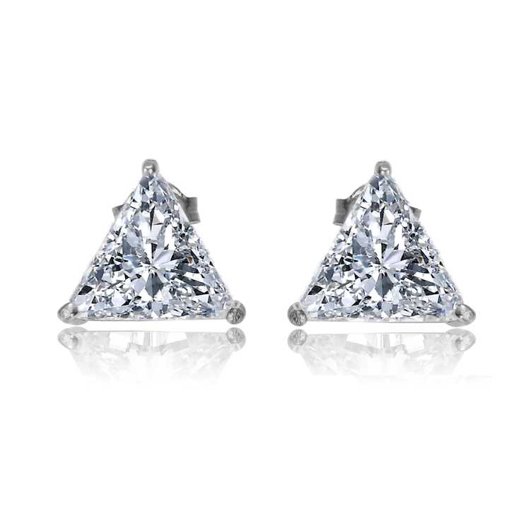 Triangle CZ Stud Earrings In Sterling Silver