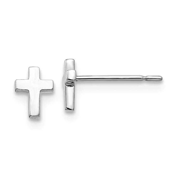 Rhodium Over 14k White Gold Children's Cross Stud Earrings