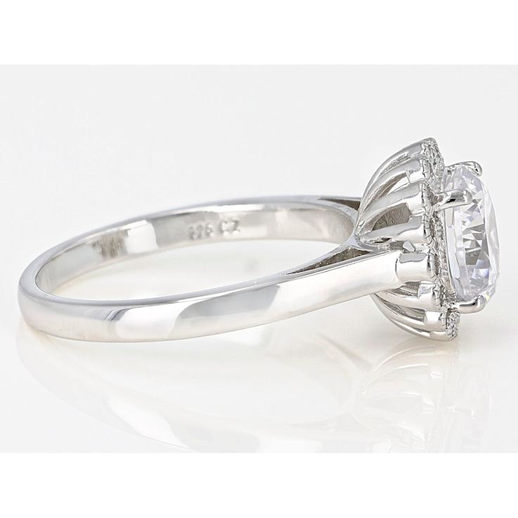 Round CZ Solitaire Statement Ring In Sterling Silver