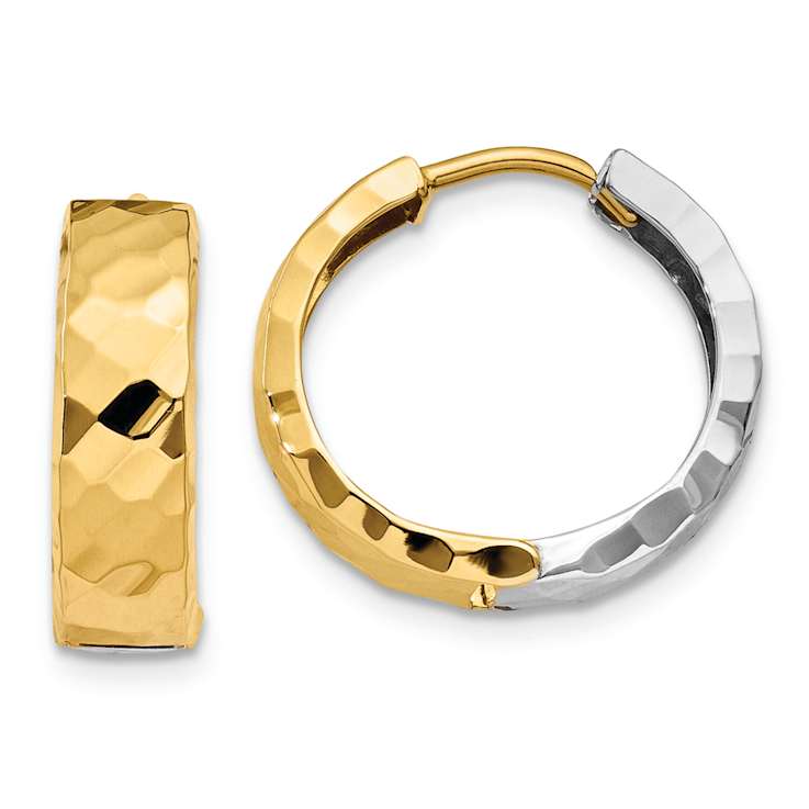 14k Two-tone 9/16" Textured Hinged Hoop Earrings