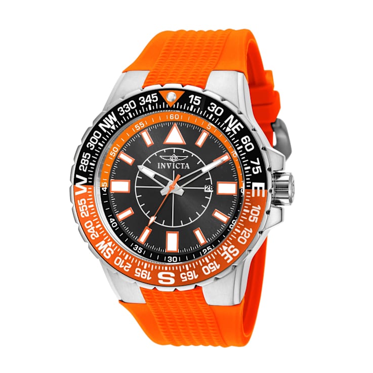 Invicta Aviator 52mm Black Dial Orange Silicone Strap Quartz Watch