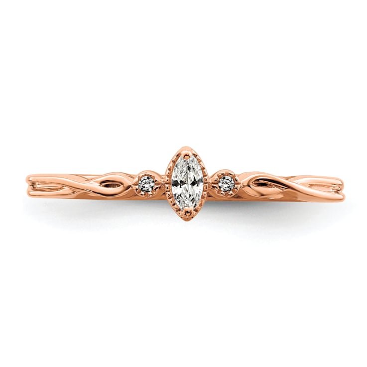 14K Rose Gold Petite Beaded Edge Marquise Diamond Ring 0.09ctw