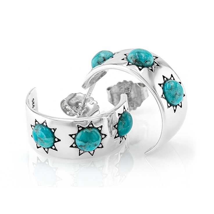 Blue Turquoise Sterling Silver Sun Hoop Earrings 4.5mm