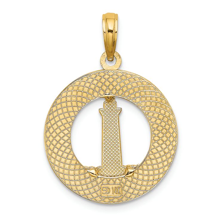 14k Yellow Gold Textured HILTON HEAD Lighthouse Round Charm