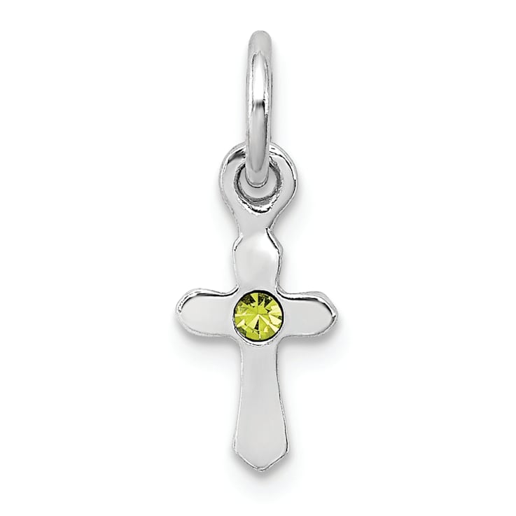 Rhodium Over Sterling Silver Child's August Light Green Preciosca
Crystal Cross Pendant