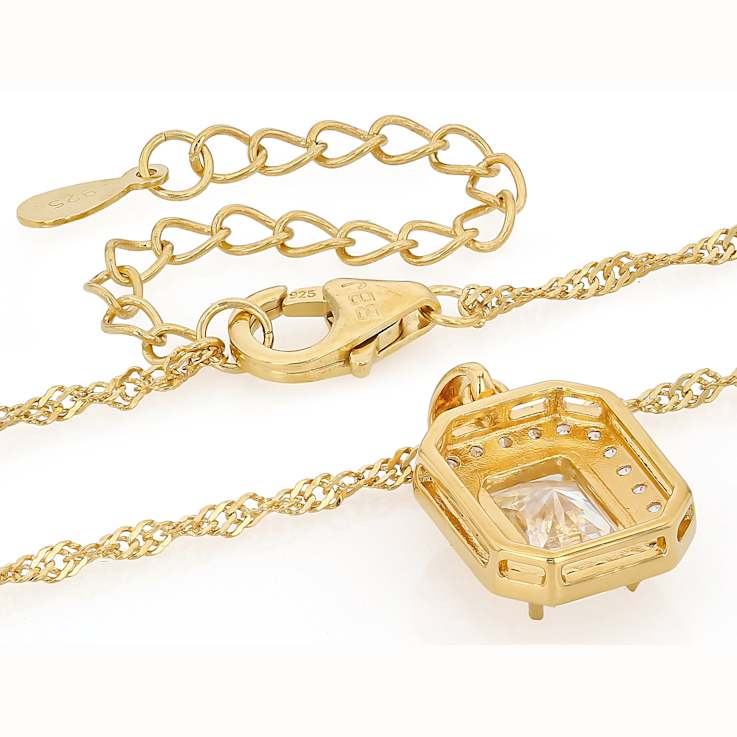 Diamond Simulant And Lab White Sapphire Pendant Necklace In 18K Gold
Over Sterling Silver 2.56ctw