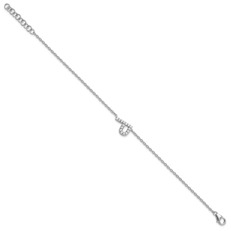 Rhodium Over 14k White Gold Diamond Sideways Letter P Bracelet