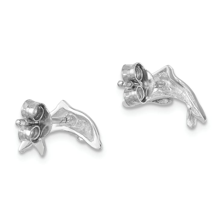 Rhodium Over Sterling Silver Polished Dolphin Post Earrings
