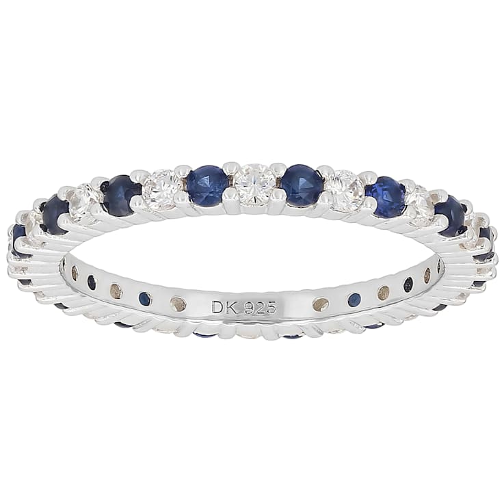 Sapphire Color CZ Eternity Band Ring In Sterling Silver 1.76ctw
