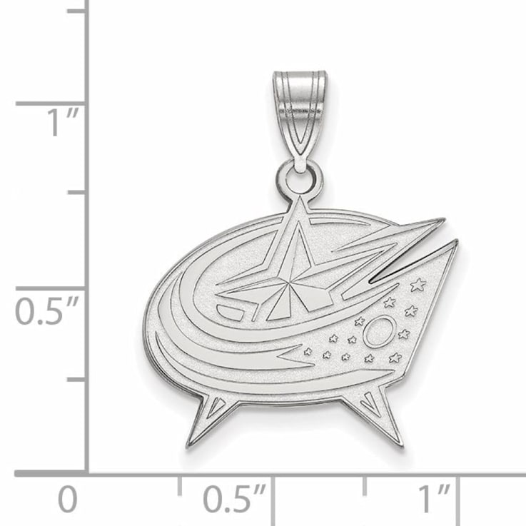 Rhodium Over Sterling Silver NHL LogoArt Columbus Blue Jackets Large Pendant