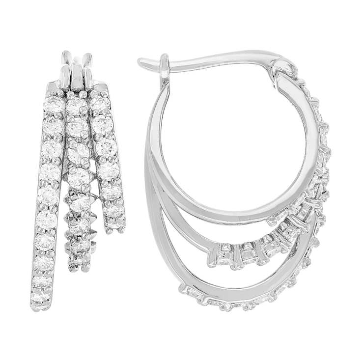 3 Row Lab-Grown Diamond Hoop Earrings In PlatInum Over Sterling Silver