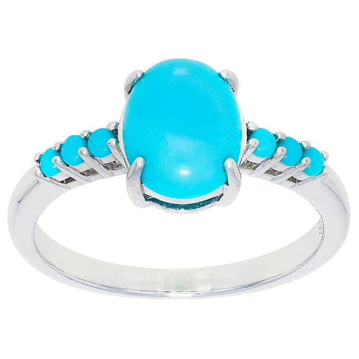 Turquoise Round And Oval Ring In Platinum Over Sterling Silver