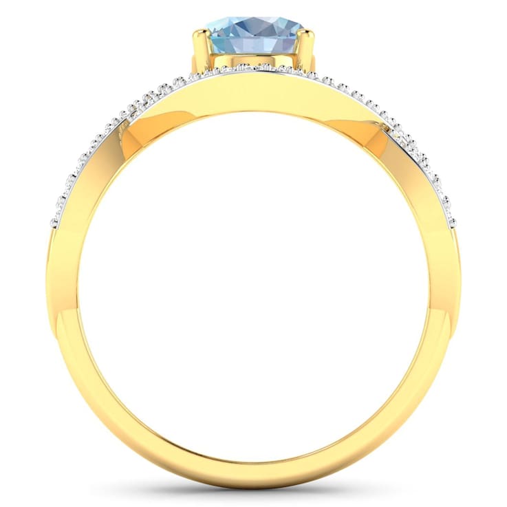 1.2ctw Blue Aquamarine and Diamond 14K Yellow Gold Halo Ring