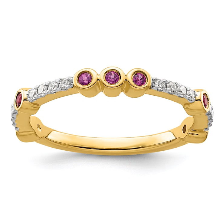 14K Yellow Gold Stackable Expressions Rhodolite Garnet and Diamond Ring 0.285ctw