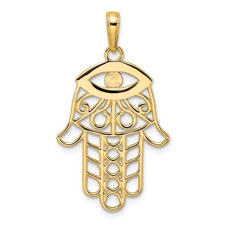14k Two-tone Gold Diamond-Cut Evil Eye Hamsa Pendant