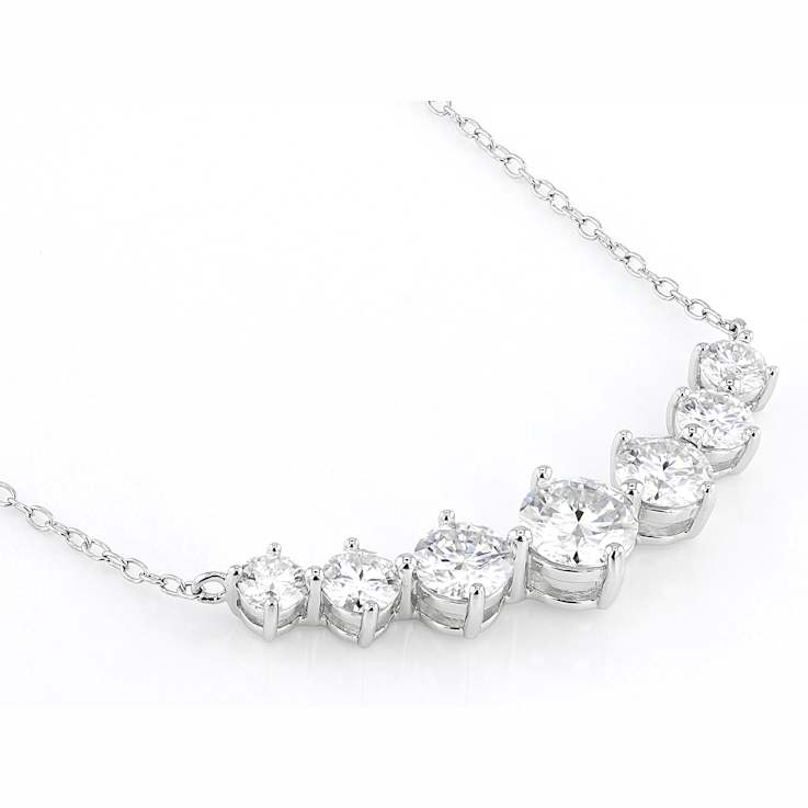 Graduated Moissanite Necklace In Platinum-Enhanced Sterling Silver