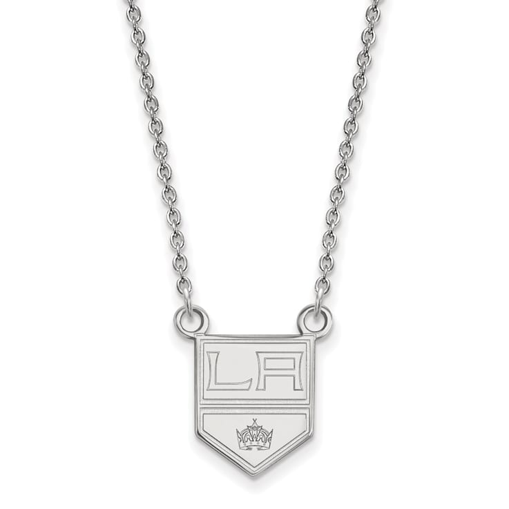 Rhodium Over Sterling Silver NHL LogoArt Los Angeles Kings Small Pendant Necklace