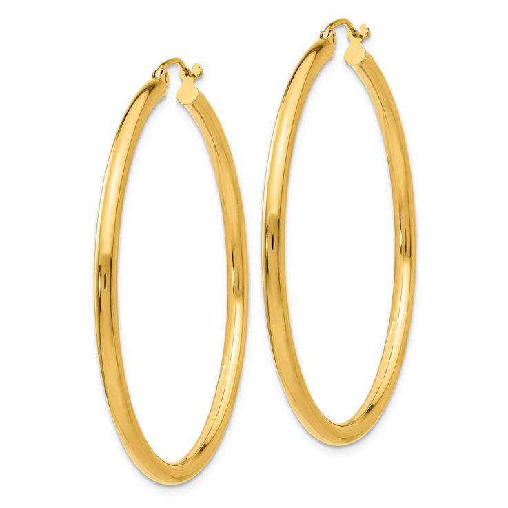 14k Yellow Gold 1 3/16" Polished Tube Hoop Earrings