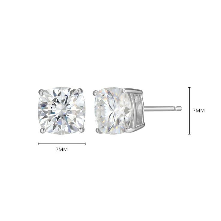 Square Cushion Cut Moissanite Platineve Stud Earrings 3.40ctw DEW