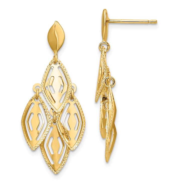 14K Yellow Gold Polished Diamond-cut Post Dangle Chandelier Earrings