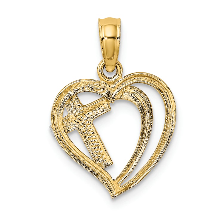 Rhodium Over 14K Two-tone Gold Cross In Heart Charm Pendant