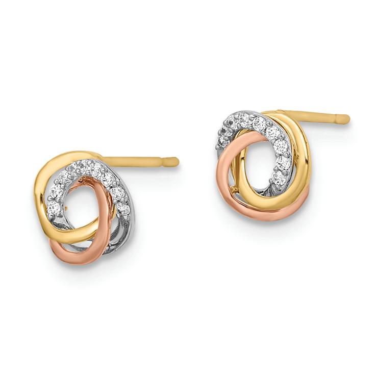 14k Tri-color Gold 6.9mm Cubic Zirconia Circle Stud Earrings