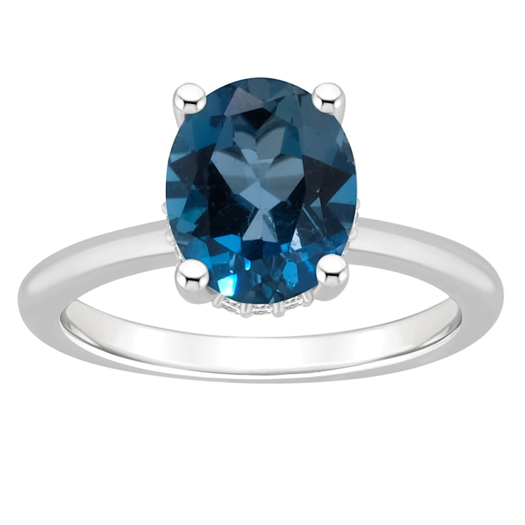 10x8mm Oval London Blue Topaz With Diamond Accents Rhodium Over Sterling
Silver Hidden Halo Ring