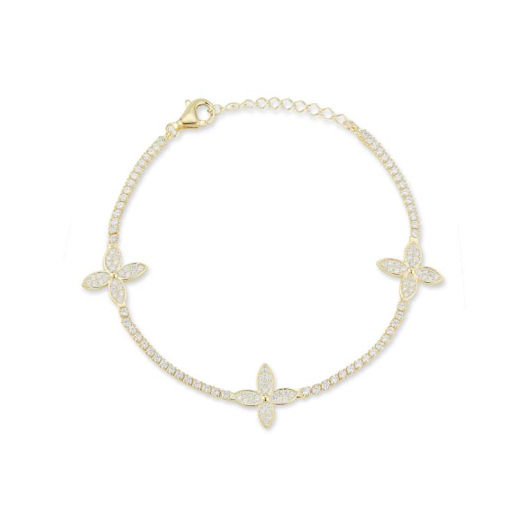 Sterling Statements 14K Yellow Gold Over Sterling Silver CZ Tri Clover
Tennis Bracelet