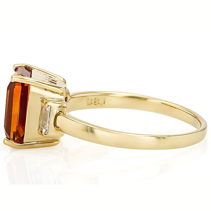 Citrine Rectangular Octagonal And White Zircon Ring In 18K Gold Over
Sterling Silver 3.11ctw