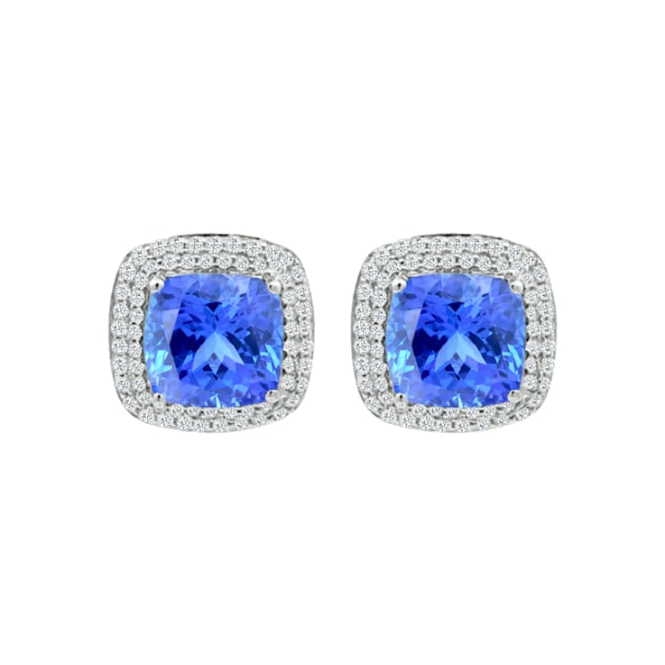 14K White Gold Rectangular Cushion Tanzanite and Diamond Earrings 5.51ctw