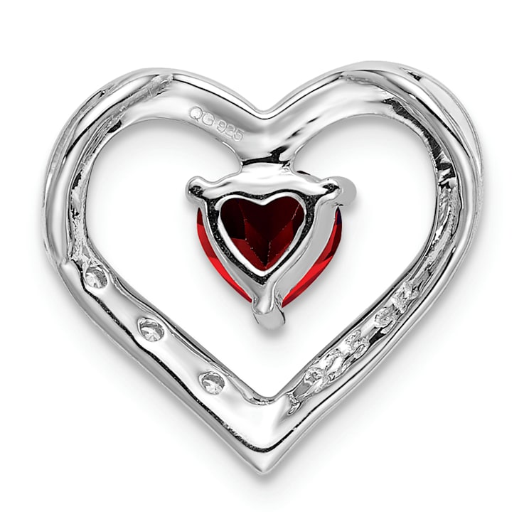 Rhodium Over 14k White Gold Garnet and Diamond Heart Pendant