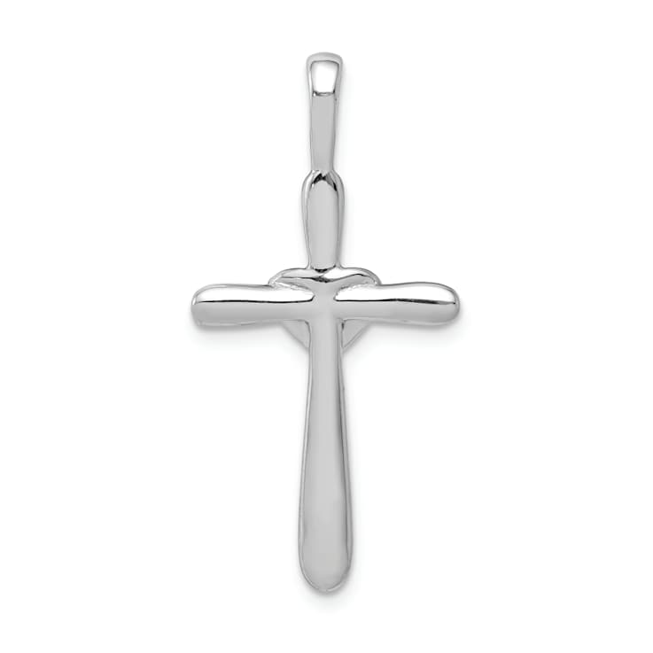 Rhodium Over 10k White Gold Diamond Cross with Heart Pendant