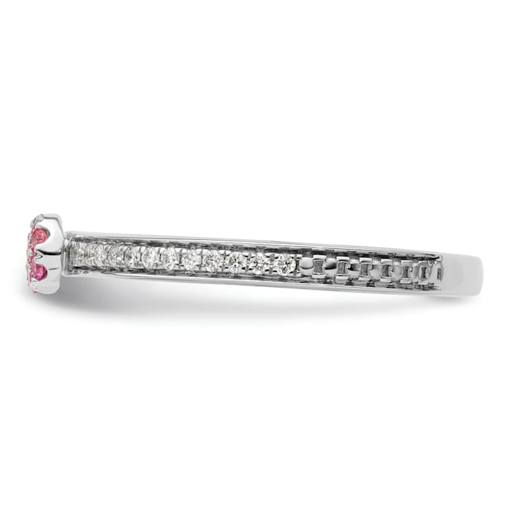 14K White Gold Stackable Expressions Pink Tourmaline and Diamond Ring 0.075ctw
