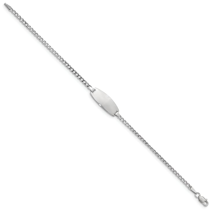 Rhodium Over 14k White Gold Oval Curb Link ID Bracelet