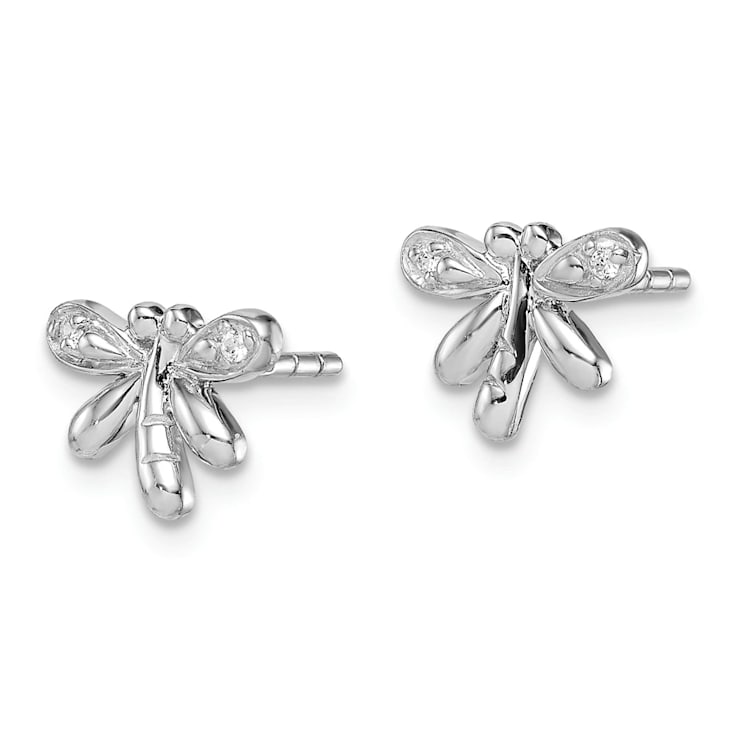 Rhodium Over Sterling Silver Polished Cubic Zirconia Dragonfly
Children's Post Earrings