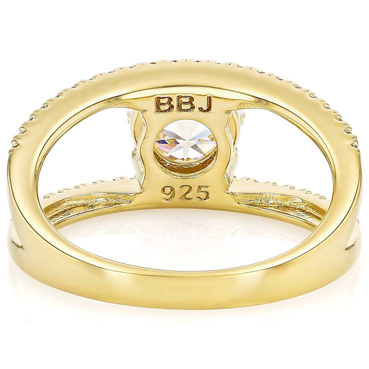 Diamond Simulant Castle Cut Round And White Zircon Ring In 18K Gold Over
Sterling Silver 2.67ctw