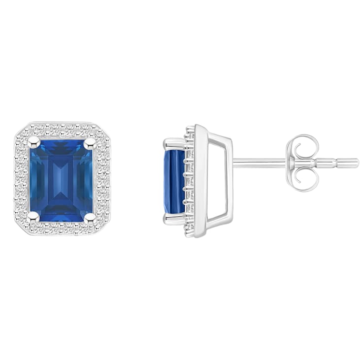 7x5mm Emerald Cut Created Sapphire And Created White Sapphire 10k White
Gold Stud Earrings