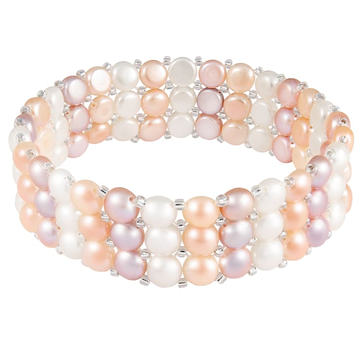 6-7mm Multicolor Cultured Freshwater Pearl Silver  Bracelet