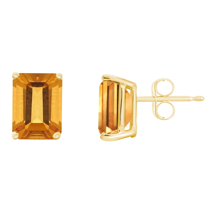 8x6mm Emerald Cut Citrine 14k Yellow Gold Stud Earrings