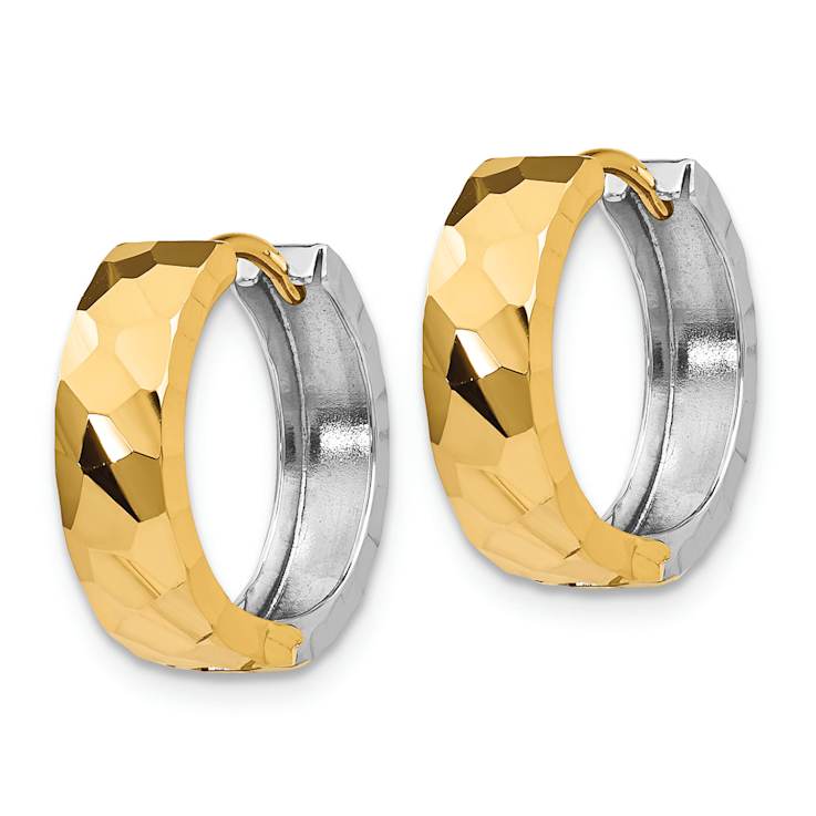 14k Two-tone 9/16" Textured Hinged Hoop Earrings