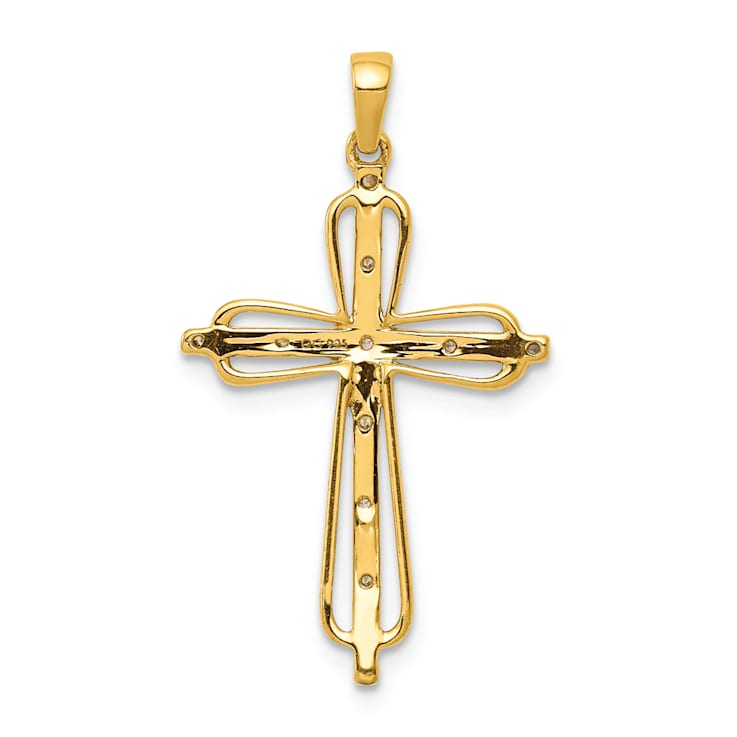14K Yellow Gold and Rhodium 0.03ct. Diamond Cross Pendant