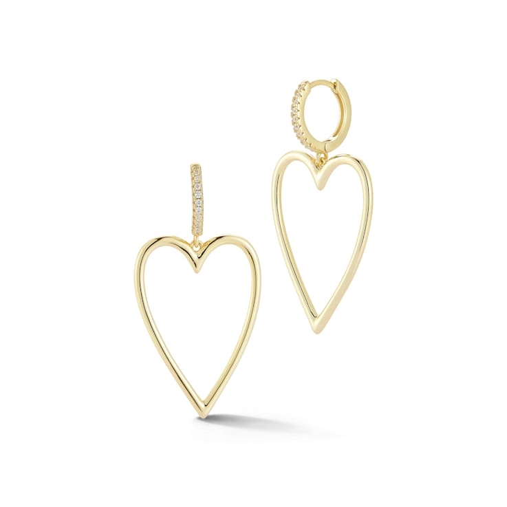 Rachel Zoe CZ Open Heart Charm Dangle Earrings in 14K Gold Over Sterling Silver