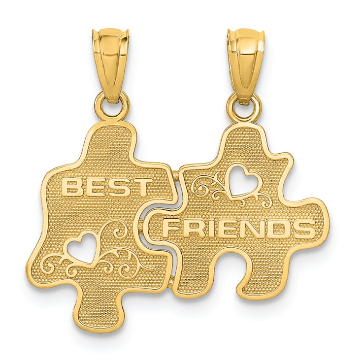 14k Yellow Gold Textured Best Friends Puzzle Pieces Break-Apart Pendant