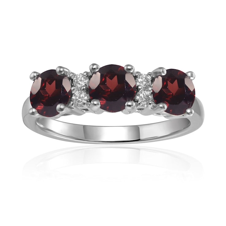 Garnet and Moissanite Sterling Silver 3-Stone Ring